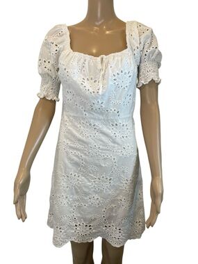 7 for all Mankind White Eyelet Puff-Sleeve Mini Dress size M